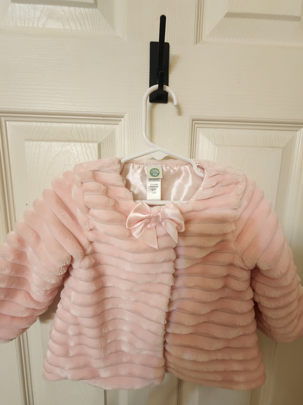 Little Me Pale Pink Faux Fur Bow-Front Jacket